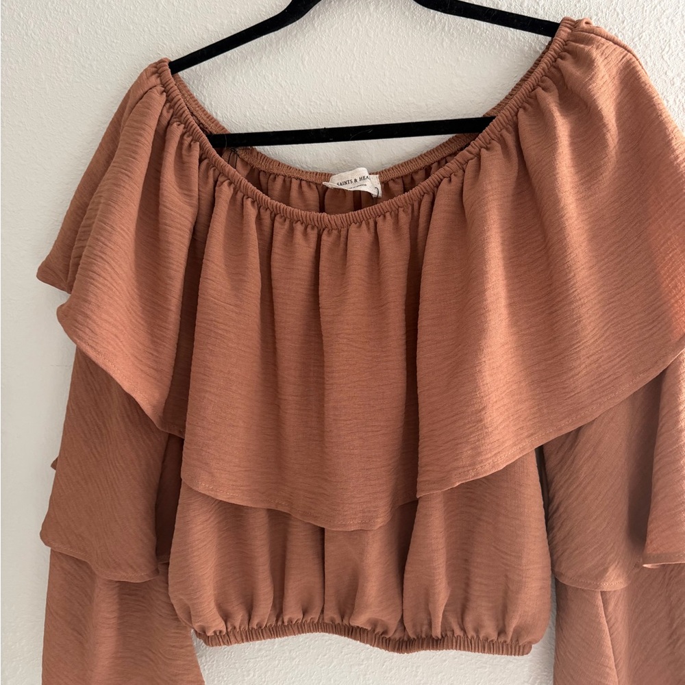 Elegant Brown Off-Shoulder Women's Top - Picture 3 of 10